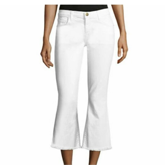 Current/Elliott The Cropped Flip Flop Raw Hem Jeans in Sugar White Size 25 - Picture 2 of 10